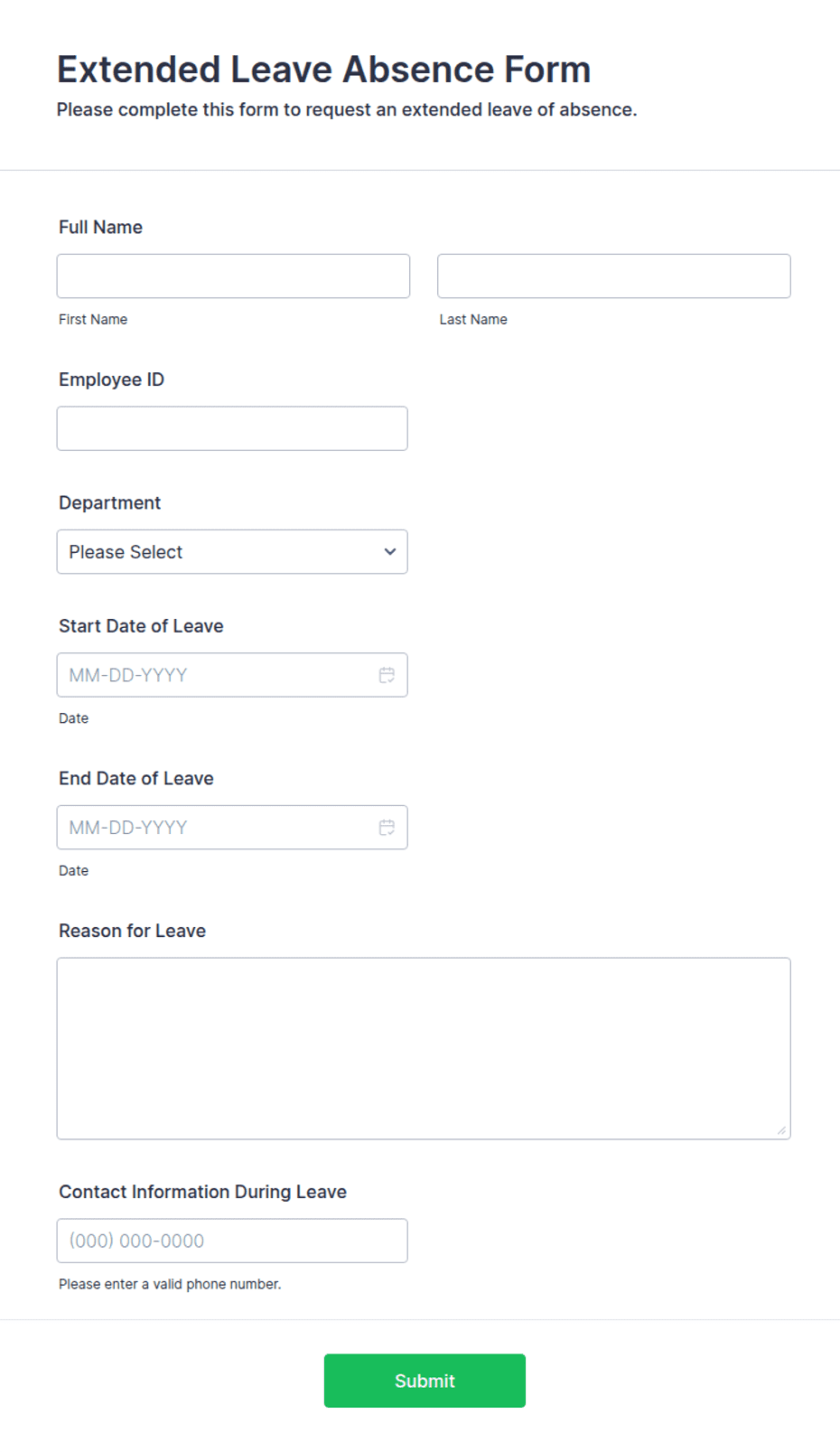 Extended Point Form Extended Leave Absence Form Template | Jotform