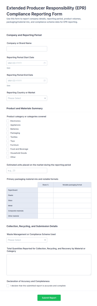 Extended Producer Responsibility (EPR) Compliance Reporting Form Template