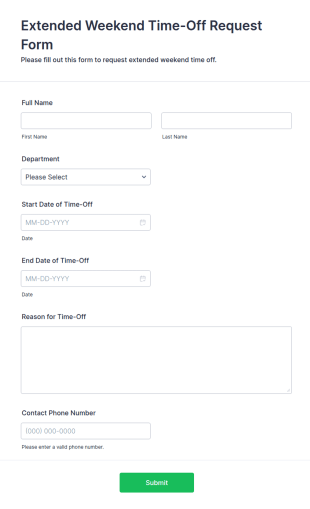 Extended Weekend Time Off Request Form Template