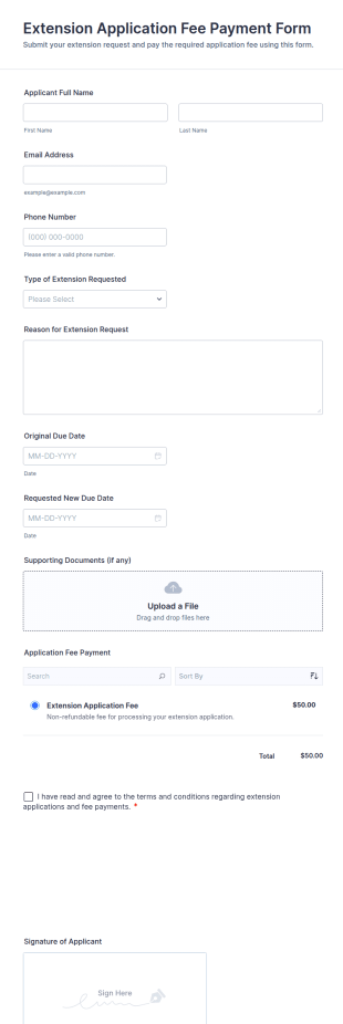 Extension Application Fee Payment Form Template