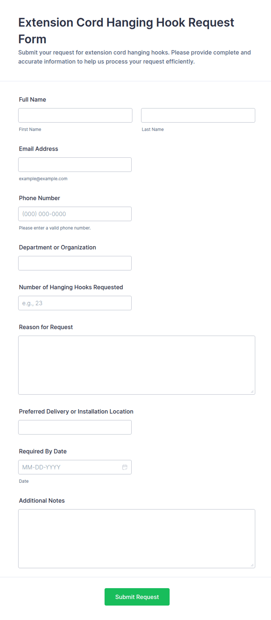 Extension Cord Hanging Hook Request Form Template | Jotform