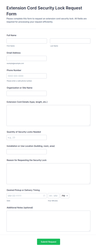 Extension Cord Security Lock Request Form Template