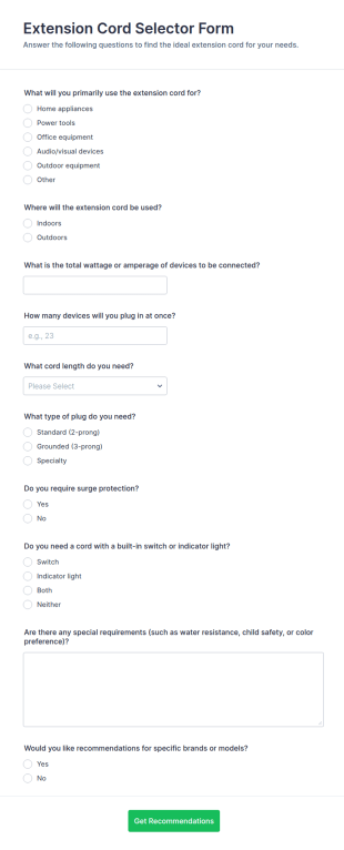Extension Cord Selector Form Template