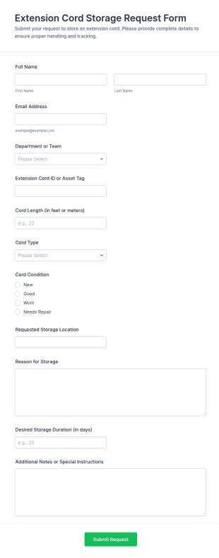 Extension Cord Storage Request Form Template