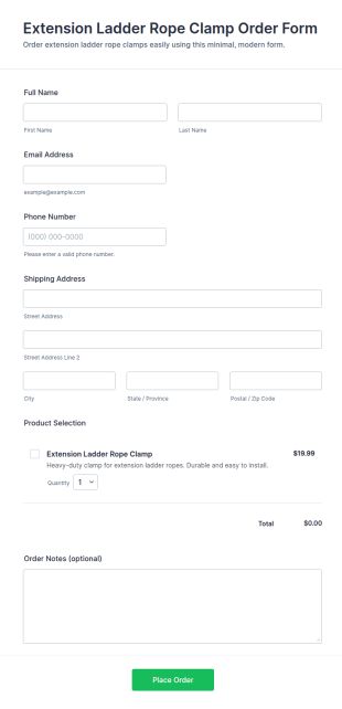Extension Ladder Rope Clamp Order Form Template