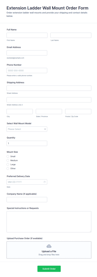 Extension Ladder Wall Mount Order Form Template