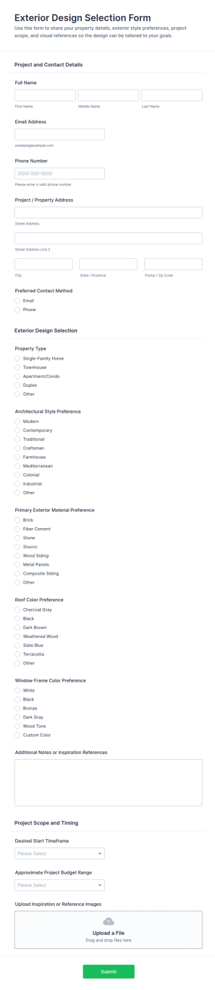 Exterior Design Selection Form Template