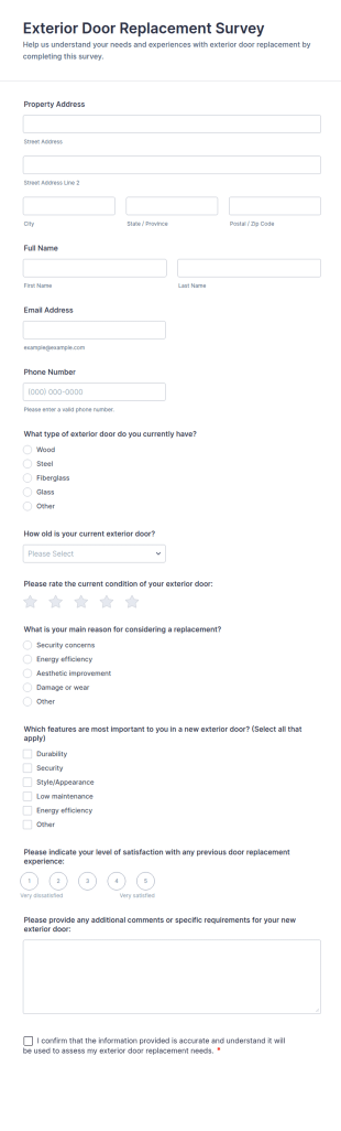 Exterior Door Replacement Survey Form Template