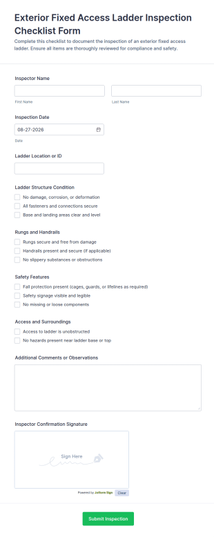 Exterior Fixed Access Ladder Inspection Form Template