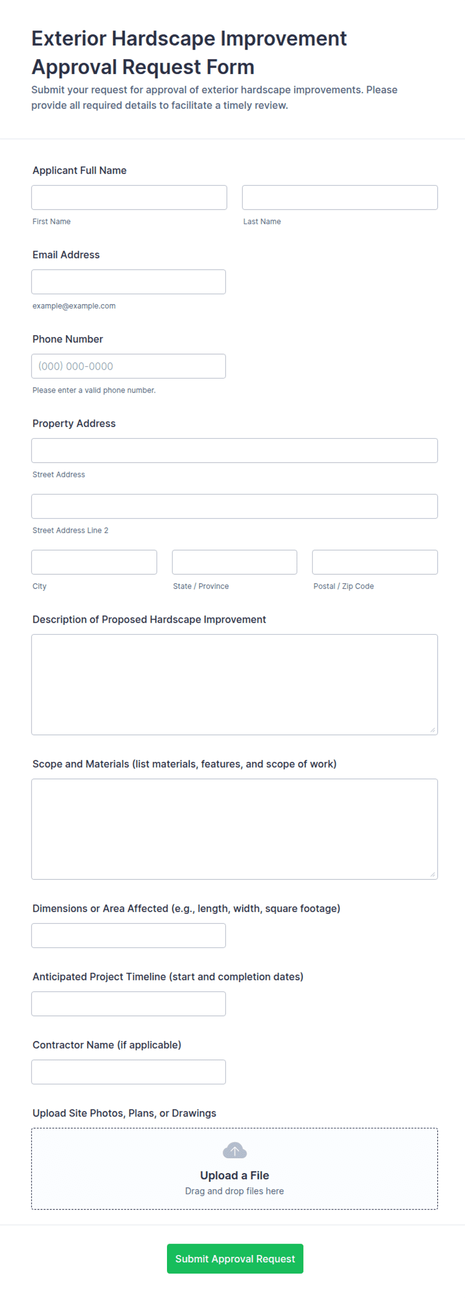 Exterior Hardscape Improvement Approval Request Form Template | Jotform