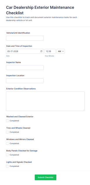 Exterior Maintenance Checklist Form Template