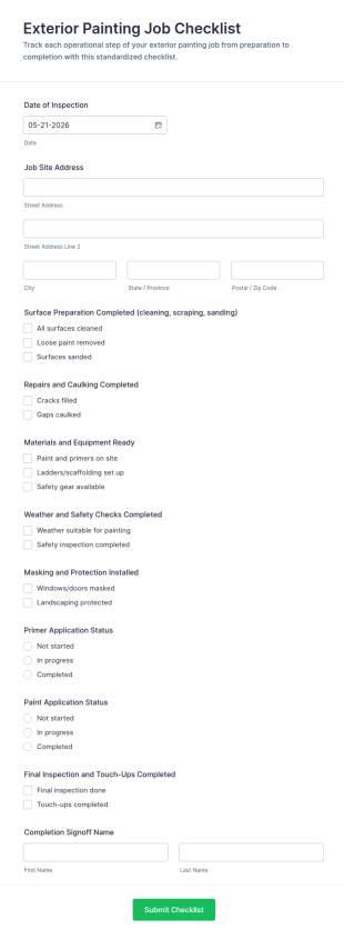 Exterior Painting Job Checklist Form Template