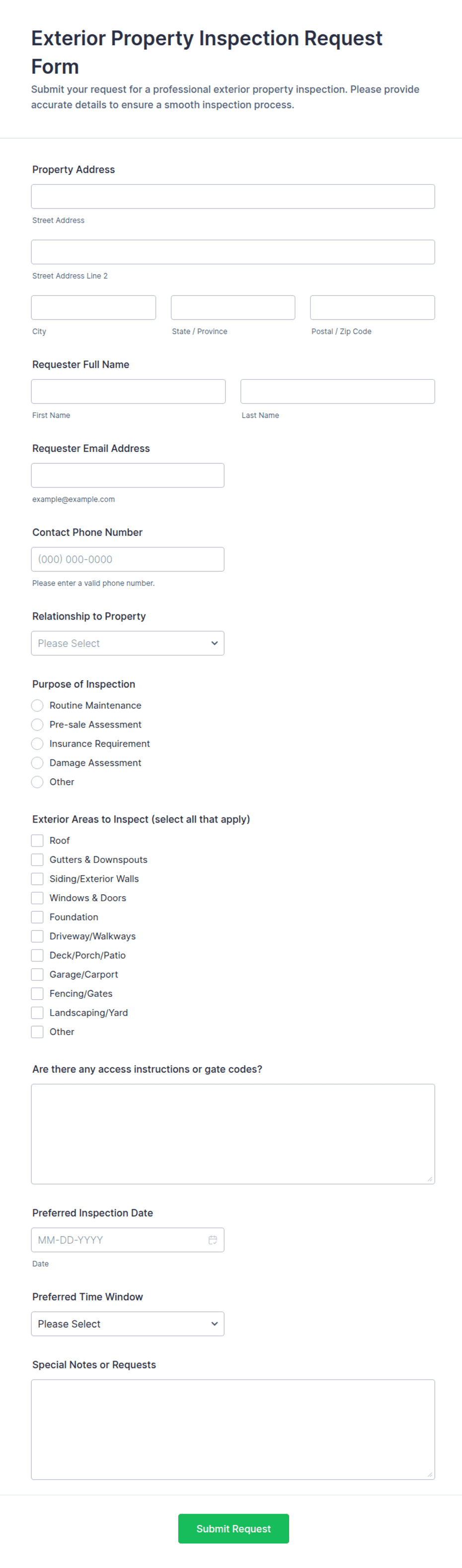 Exterior Property Inspection Request Form Template | Jotform