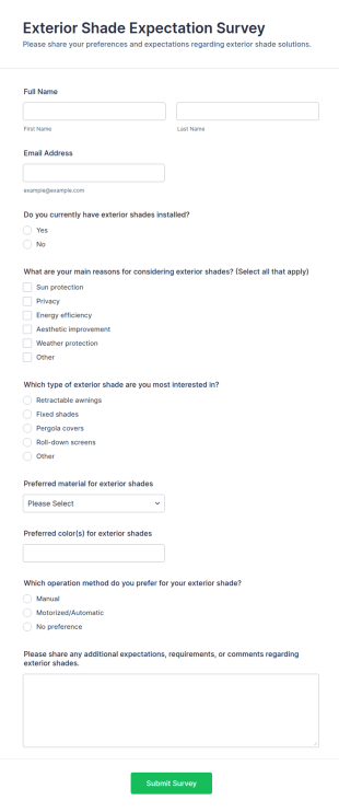 Exterior Shade Expectation Survey Form Template