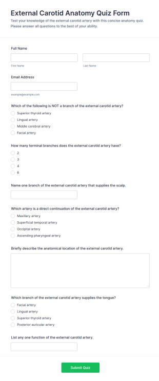 External Carotid Anatomy Quiz Form Template