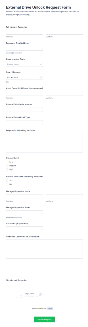 External Drive Unlock Request Form Template