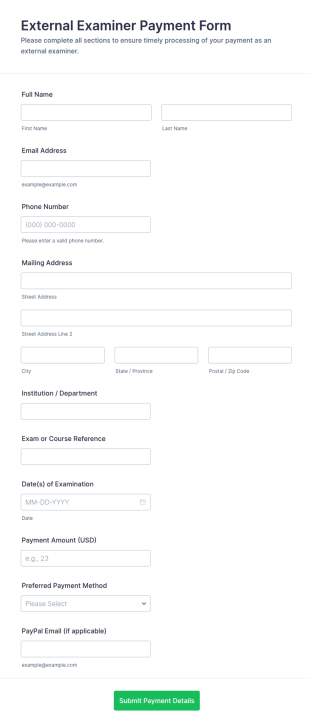 External Examiner Payment Form Template