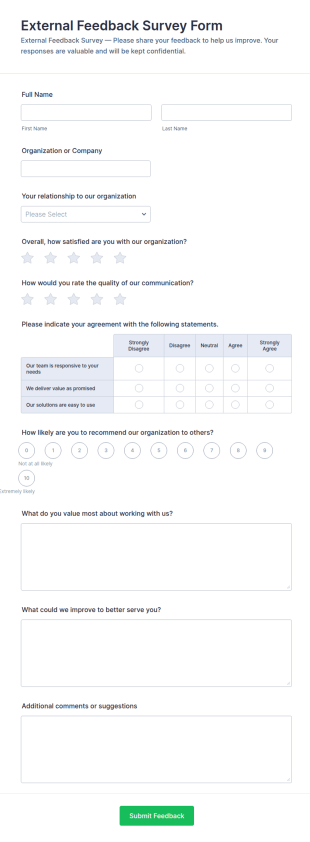 External Feedback Survey Form Template