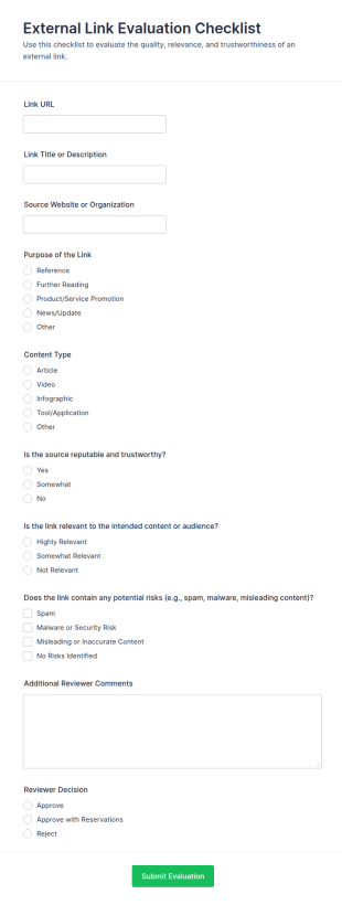 External Link Evaluation Checklist Form Template