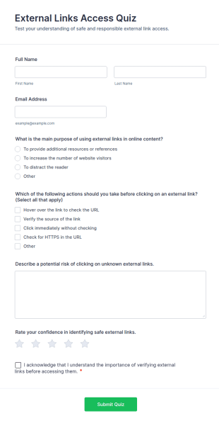 External Links Access Quiz Form Template