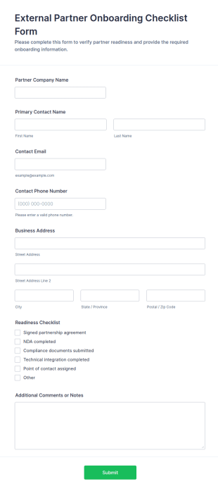External Partner Onboarding Checklist Form Template