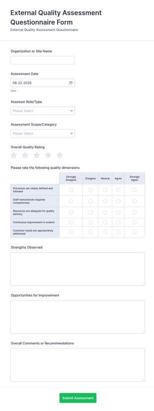 External Quality Assessment Questionnaire Form Template