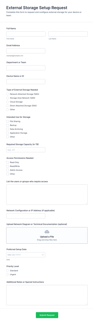 External Storage Setup Request Form Template