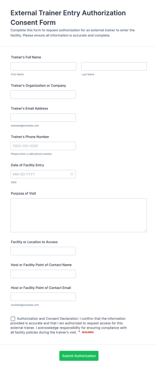 External Trainer Entry Authorization Consent Form Template