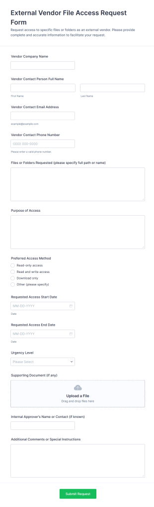 External Vendor File Access Request Form Template