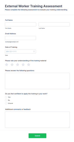 External Worker Training Assessment Form Template