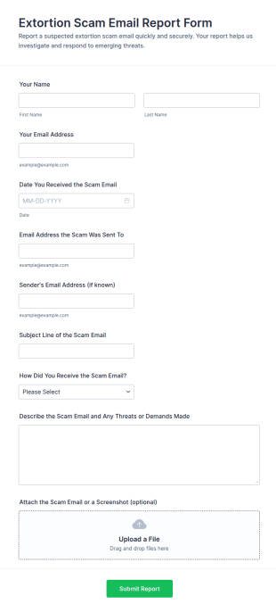 Extortion Scam Email Report Form Template