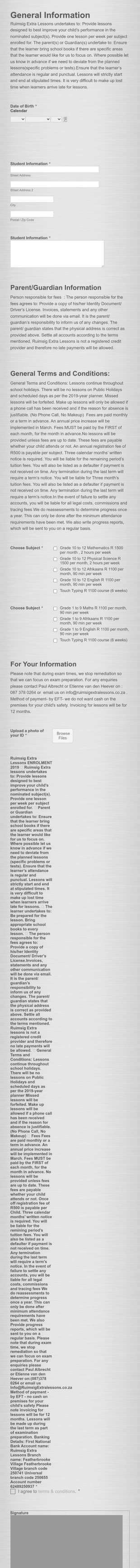 Extra Lessons Enrollment Form Template