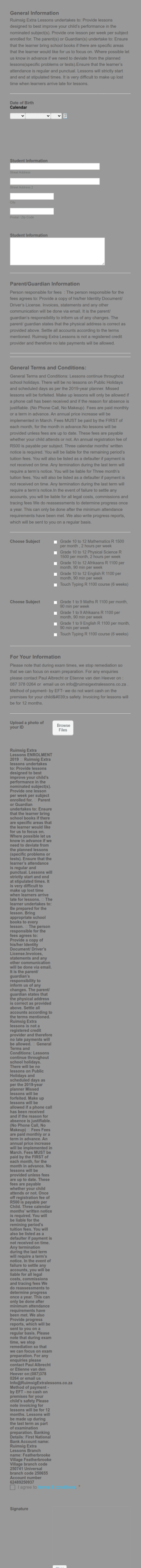 Extra Lessons Enrollment Form Template