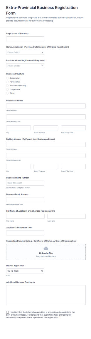 Extra Provincial Business Registration Form Template