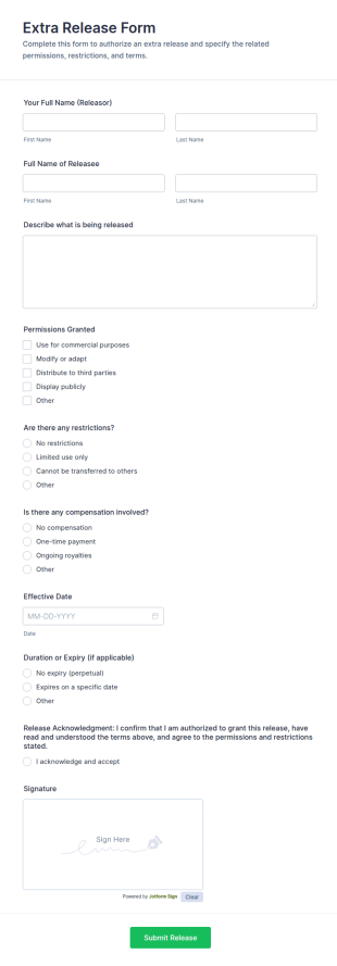 Extra Release Form Template