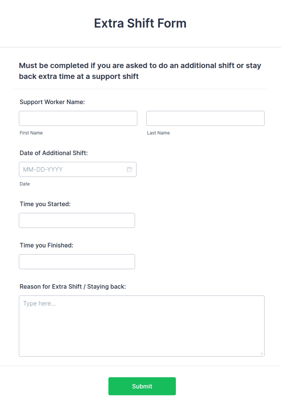 Extra Shift Form Template | Jotform