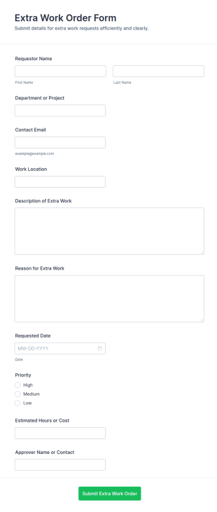 Extra Work Order Form Template