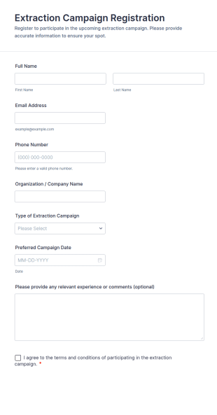 Extraction Campaign Registration Form Template