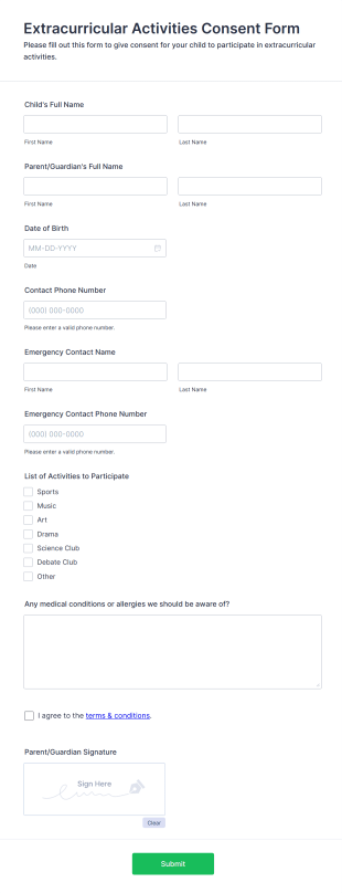 Extracurricular Activities Consent Form Template