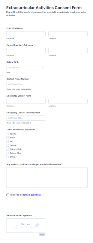 Extracurricular Activities Consent Form Template