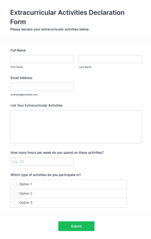 Extracurricular Activities Declaration Form Template