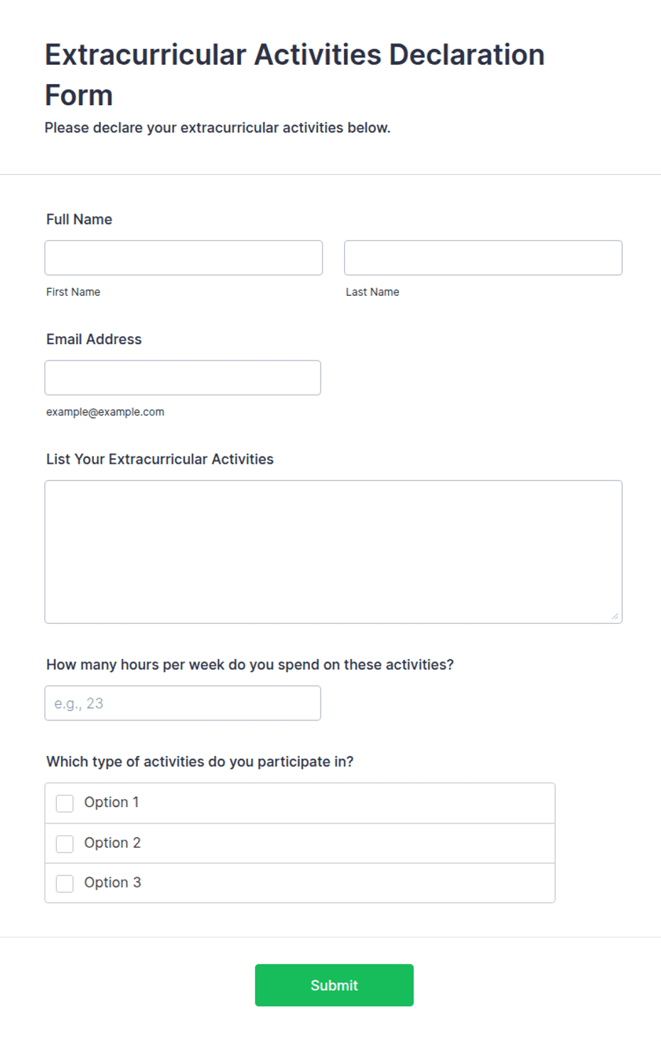 Excsercise Declaration Extracurricular Activities Declaration Form Template | Jotform