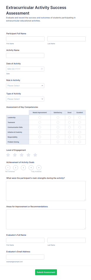 Extracurricular Activity Success Assessment Form Template