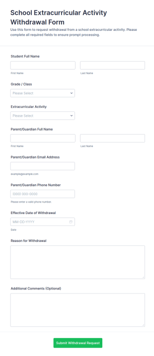 Extracurricular Activity Withdrawal Form Template