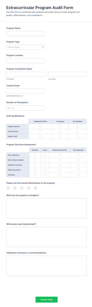 Extracurricular Program Audit Form Template