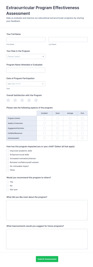 Extracurricular Program Effectiveness Assessment Form Template