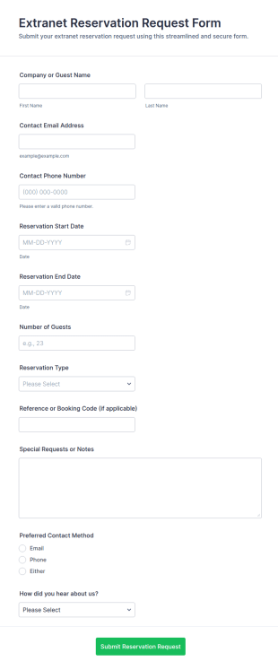 Extranet Reservation Request Form Template