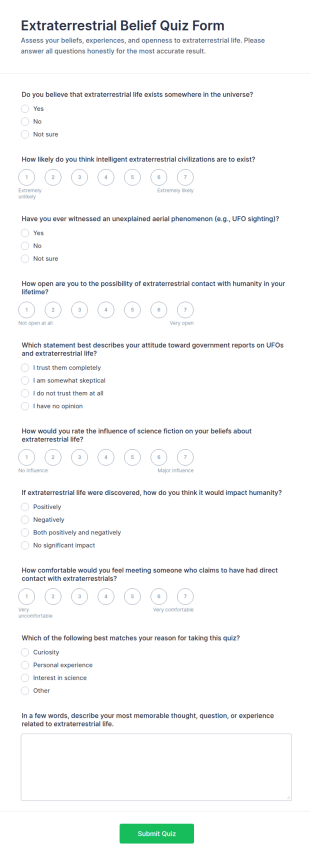 Extraterrestrial Belief Quiz Form Template