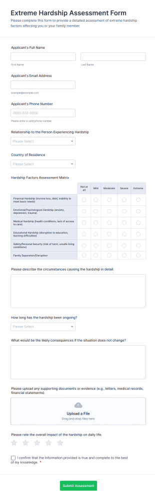 Extreme Hardship Assessment Form Template