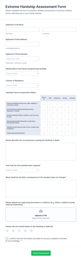 Extreme Hardship Assessment Form Template